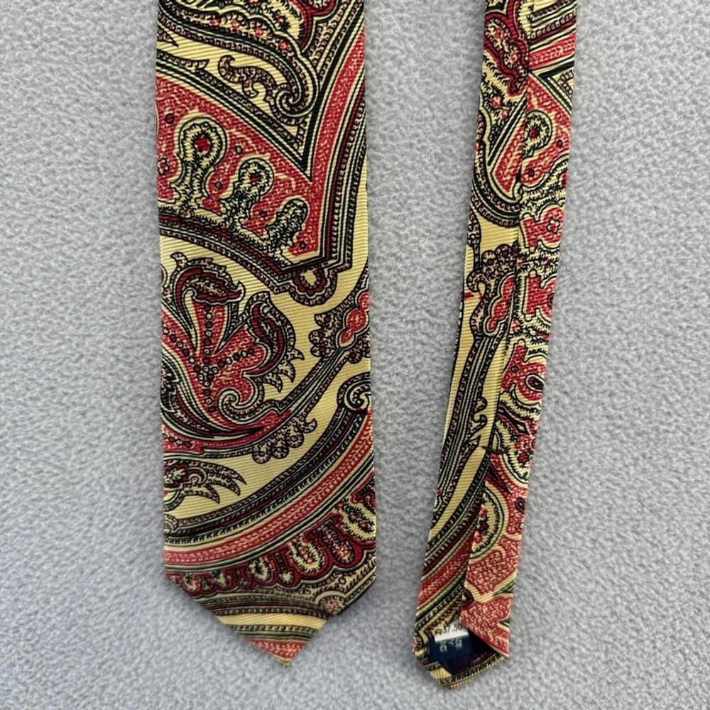 Vintage Ralph Lauren Tie Yellow Red Paisley Print Classic 100% Silk USA made 90s
